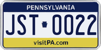 PA license plate JST0022