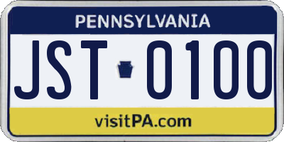 PA license plate JST0100