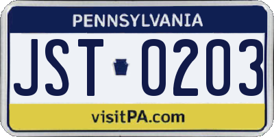PA license plate JST0203