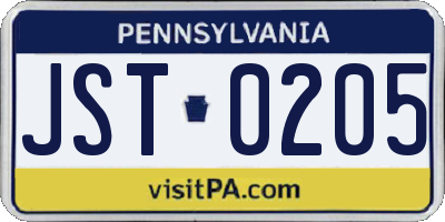 PA license plate JST0205