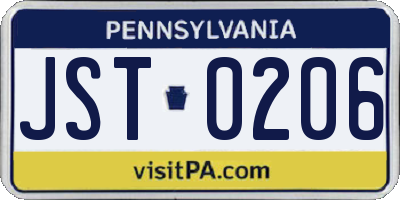 PA license plate JST0206
