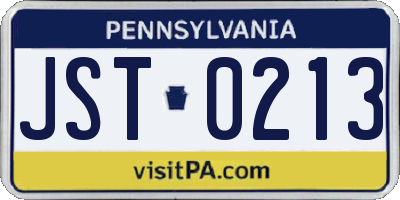 PA license plate JST0213