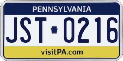 PA license plate JST0216
