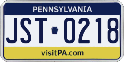 PA license plate JST0218
