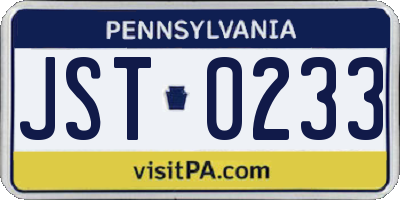 PA license plate JST0233