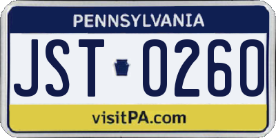 PA license plate JST0260