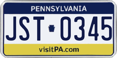 PA license plate JST0345