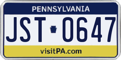 PA license plate JST0647