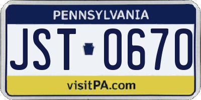 PA license plate JST0670
