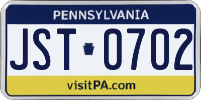 PA license plate JST0702