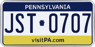 PA license plate JST0707