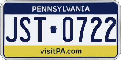 PA license plate JST0722