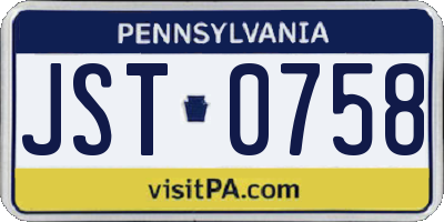 PA license plate JST0758