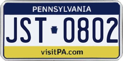 PA license plate JST0802