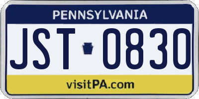 PA license plate JST0830