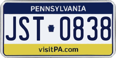 PA license plate JST0838