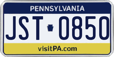 PA license plate JST0850