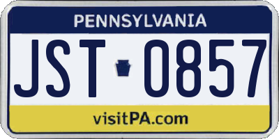 PA license plate JST0857