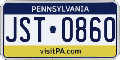 PA license plate JST0860