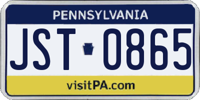 PA license plate JST0865