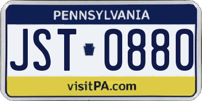 PA license plate JST0880