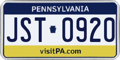 PA license plate JST0920