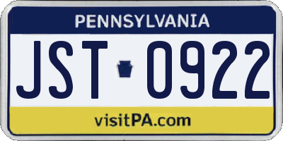 PA license plate JST0922