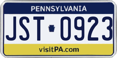 PA license plate JST0923