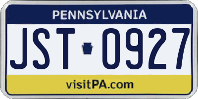 PA license plate JST0927