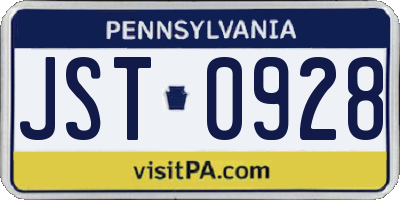 PA license plate JST0928