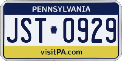 PA license plate JST0929