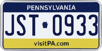 PA license plate JST0933