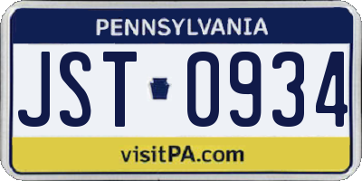 PA license plate JST0934