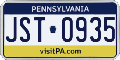 PA license plate JST0935
