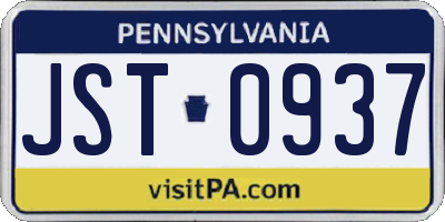 PA license plate JST0937
