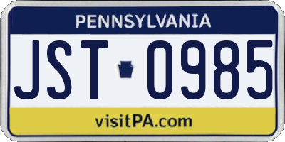 PA license plate JST0985