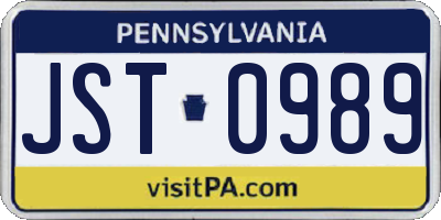 PA license plate JST0989