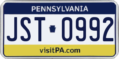 PA license plate JST0992