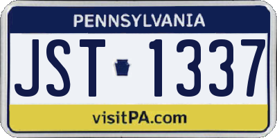 PA license plate JST1337