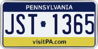 PA license plate JST1365