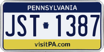 PA license plate JST1387