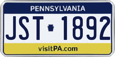 PA license plate JST1892