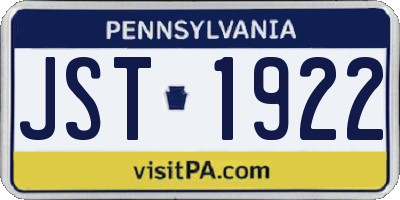 PA license plate JST1922