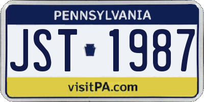 PA license plate JST1987