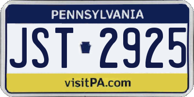 PA license plate JST2925