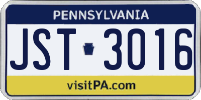 PA license plate JST3016