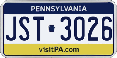 PA license plate JST3026