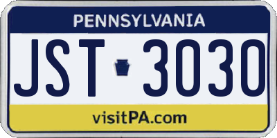 PA license plate JST3030