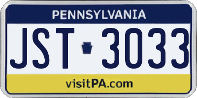 PA license plate JST3033