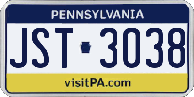 PA license plate JST3038